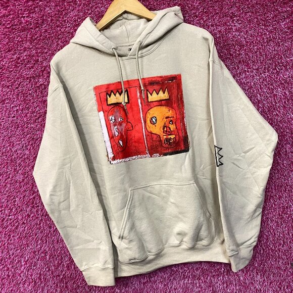 Jean Michel Basquiat Crown King Design Biege Hoodie size Medium - Picture 3 of 4